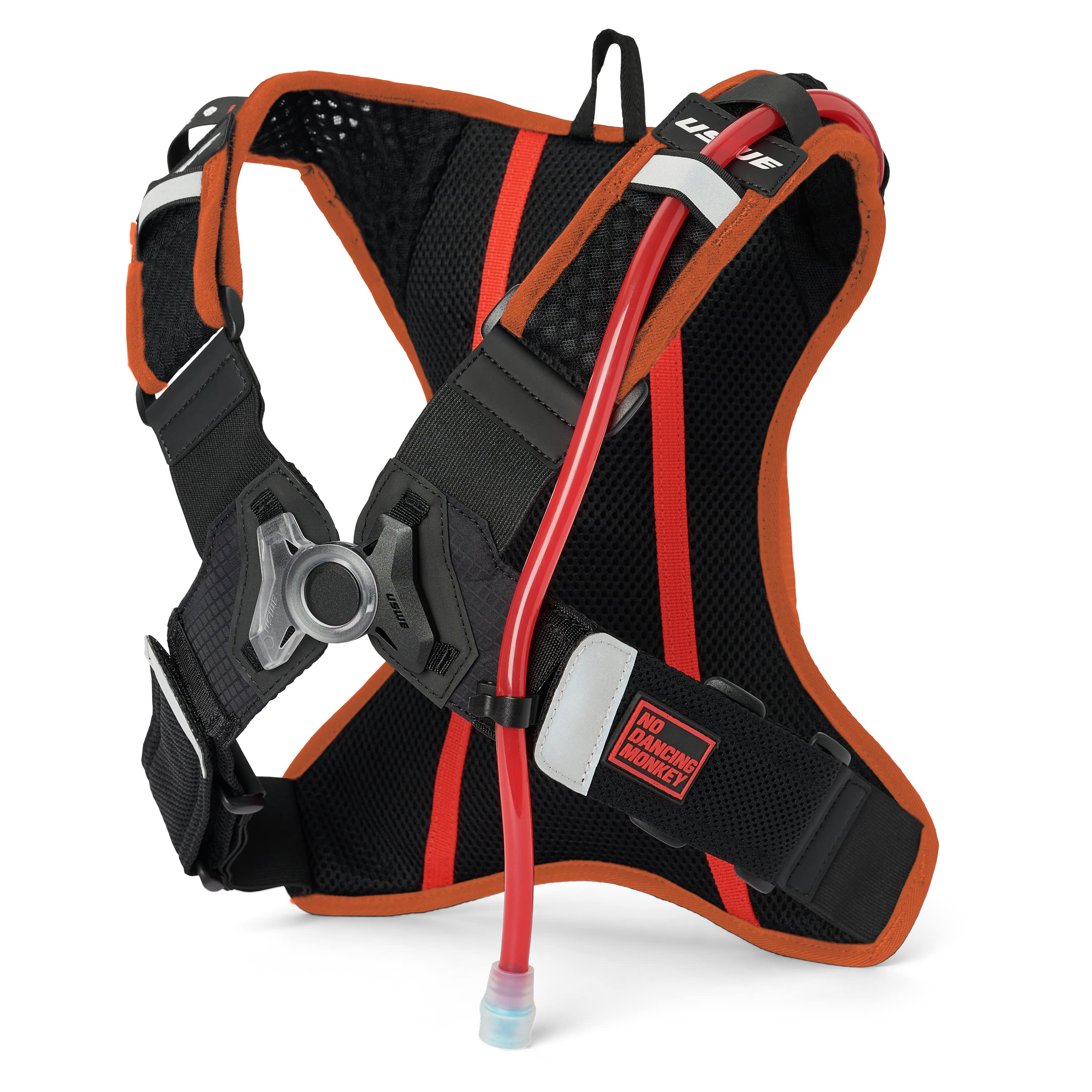 Orange harness of hydration pack