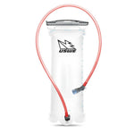 Clear hydration bladder with red tube and USWE logo on a white background